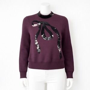 NEW Aleeza Paris Sequin Bow Sweater Women's XS Plum